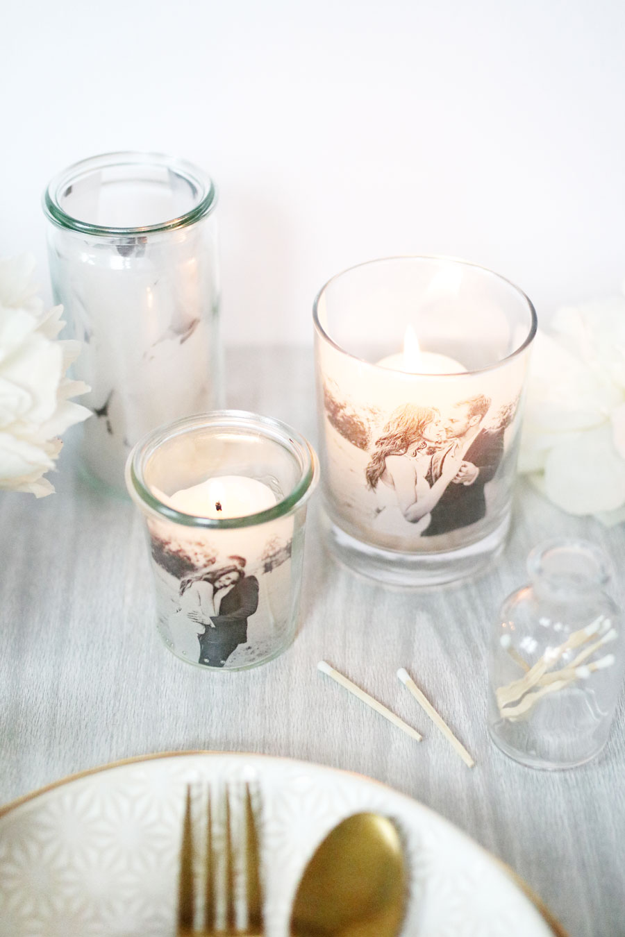 These DIY candle holders incorporate photos of you and your love and are sure to give your guests something to talk about at your wedding reception.