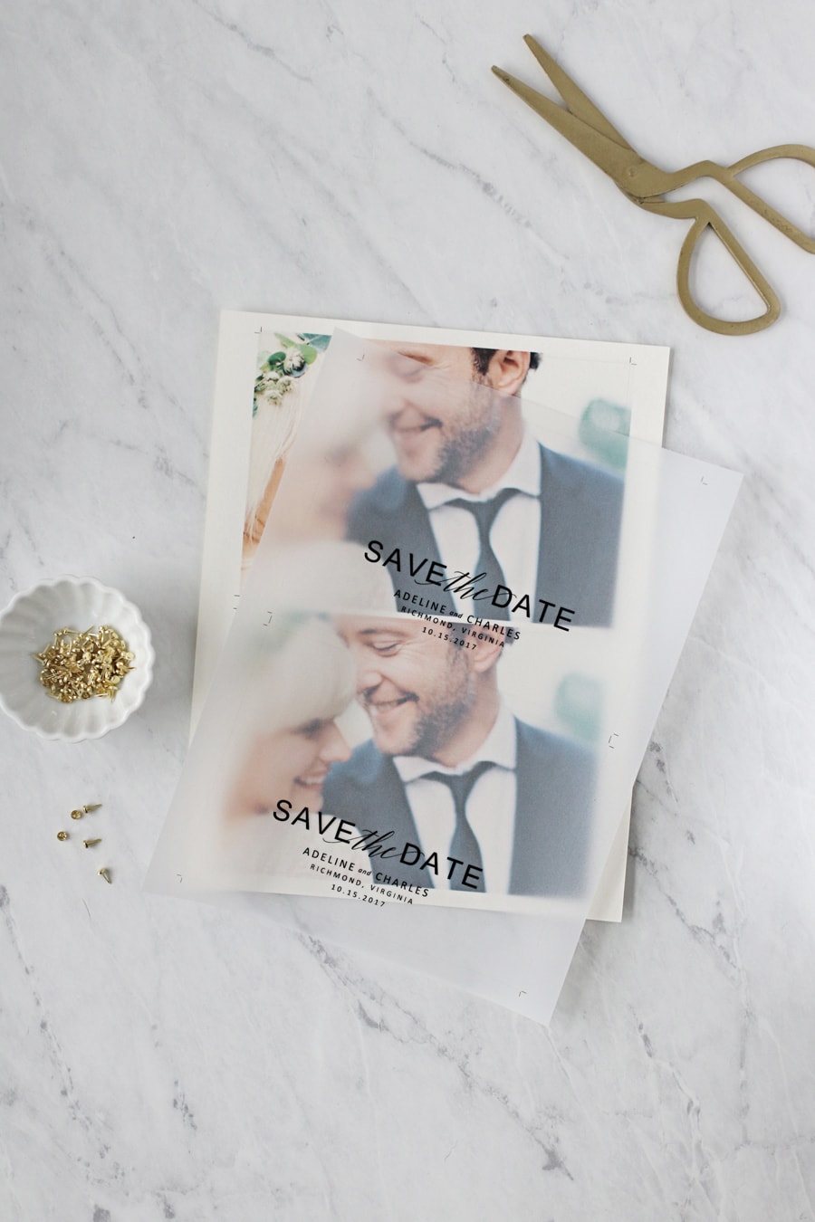 Think you can't make gorgeous save the dates at home? Use one of our free templates to make these vellum save the dates. We promise your guests will love them.