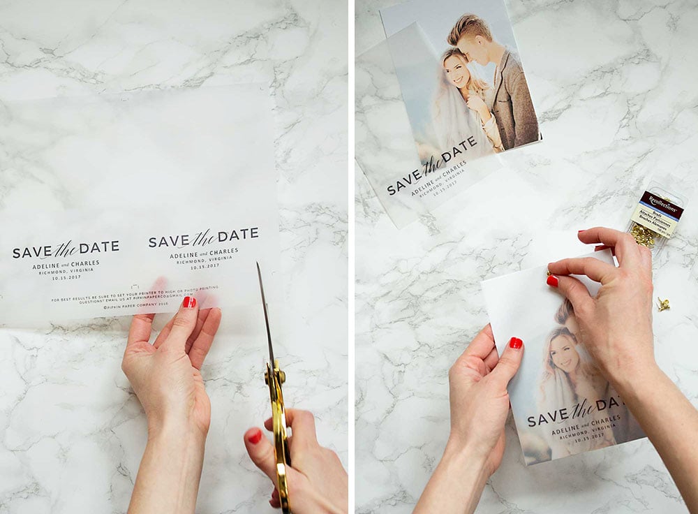 Make these gorgeous save the dates at home with this free save the date template!