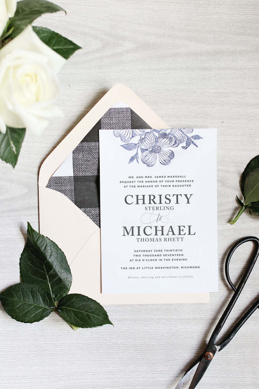 Stamped Floral Wedding Invitations