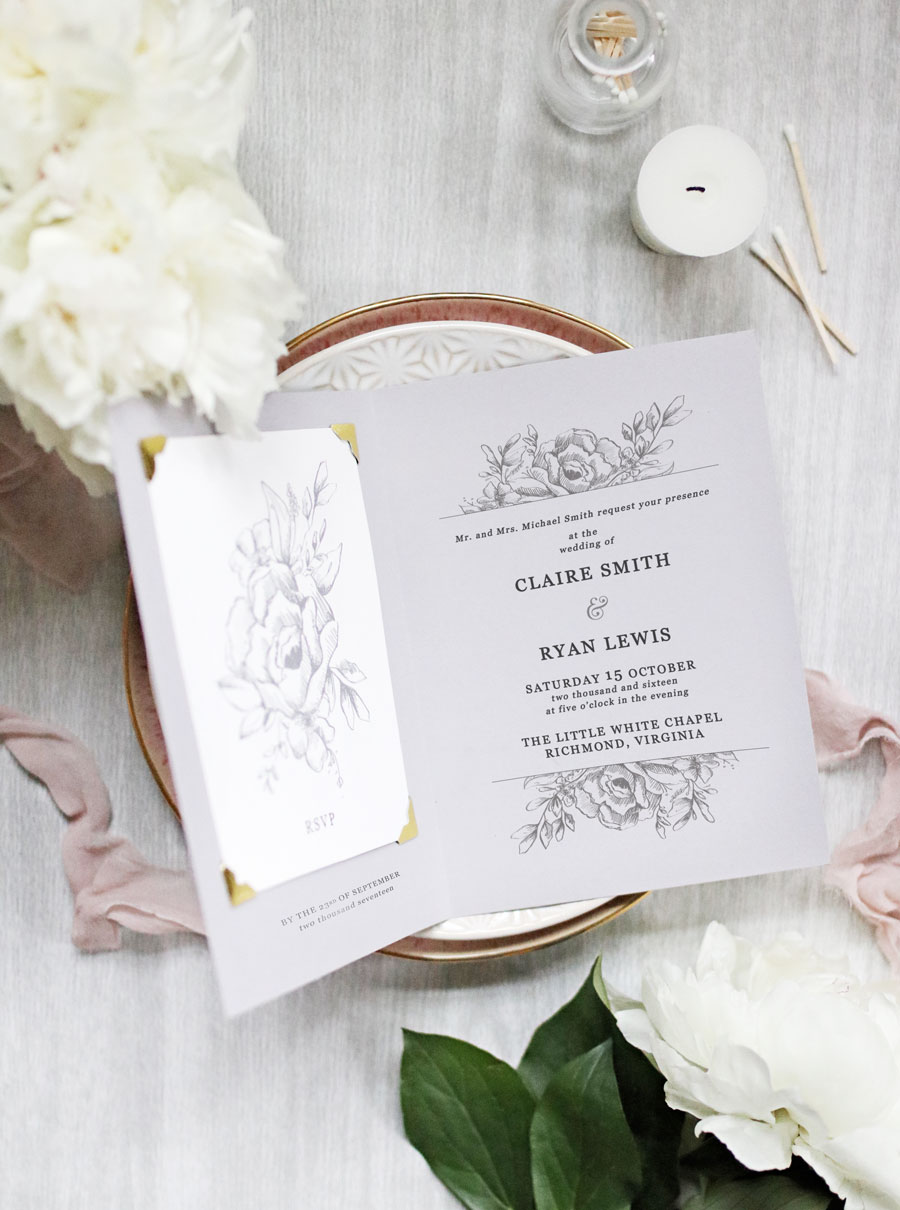 These DIY folded wedding invitations are more like keepsakes than expenses. Make good use of the extra space for displaying a favorite quote or bible verse.
