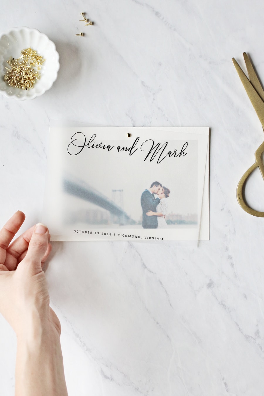 Think you can't make gorgeous save the dates at home? Use one of our free templates to make these vellum save the dates. We promise your guests will love them.