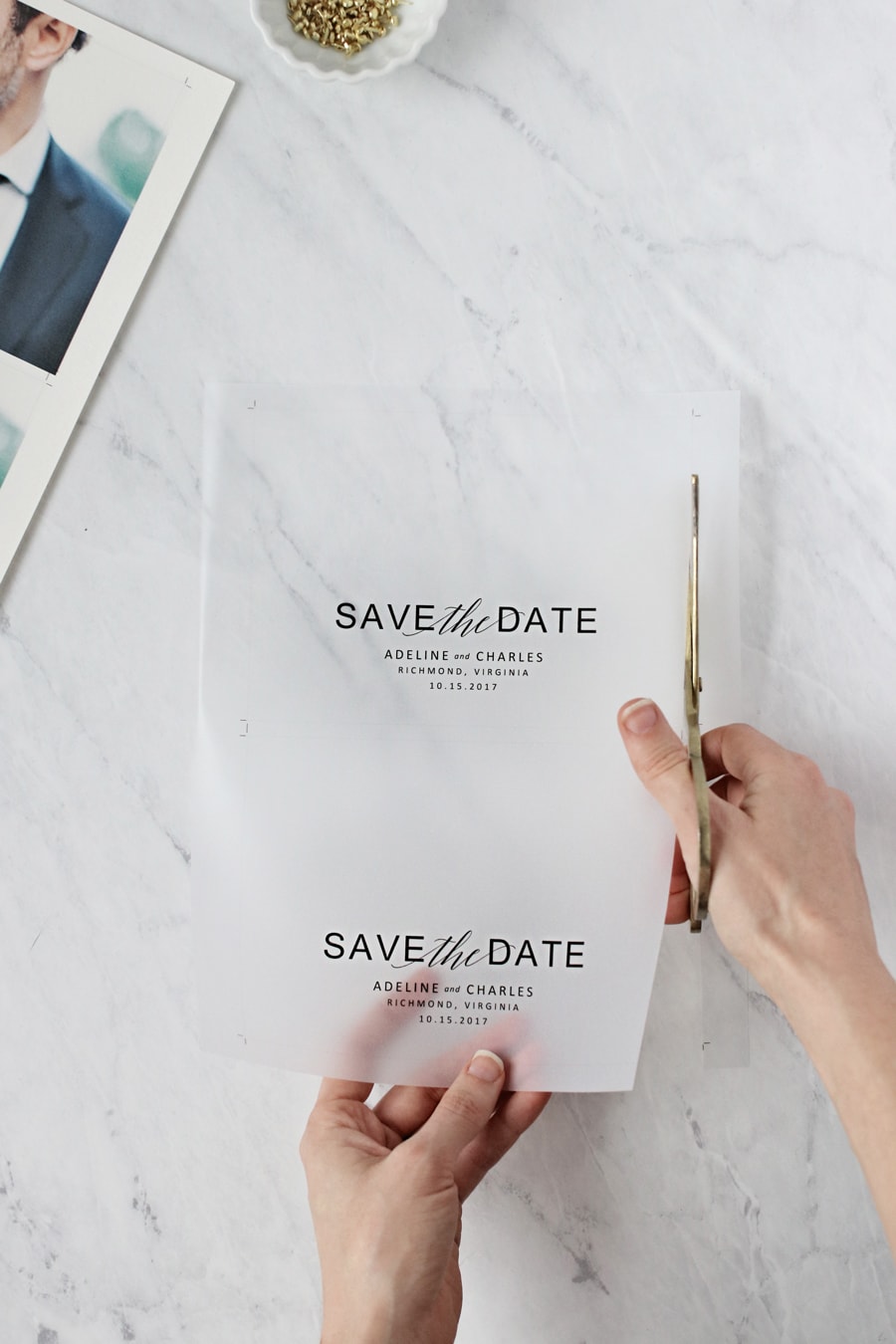 Think you can't make gorgeous save the dates at home? Use one of our free templates to make these vellum save the dates. We promise your guests will love them.