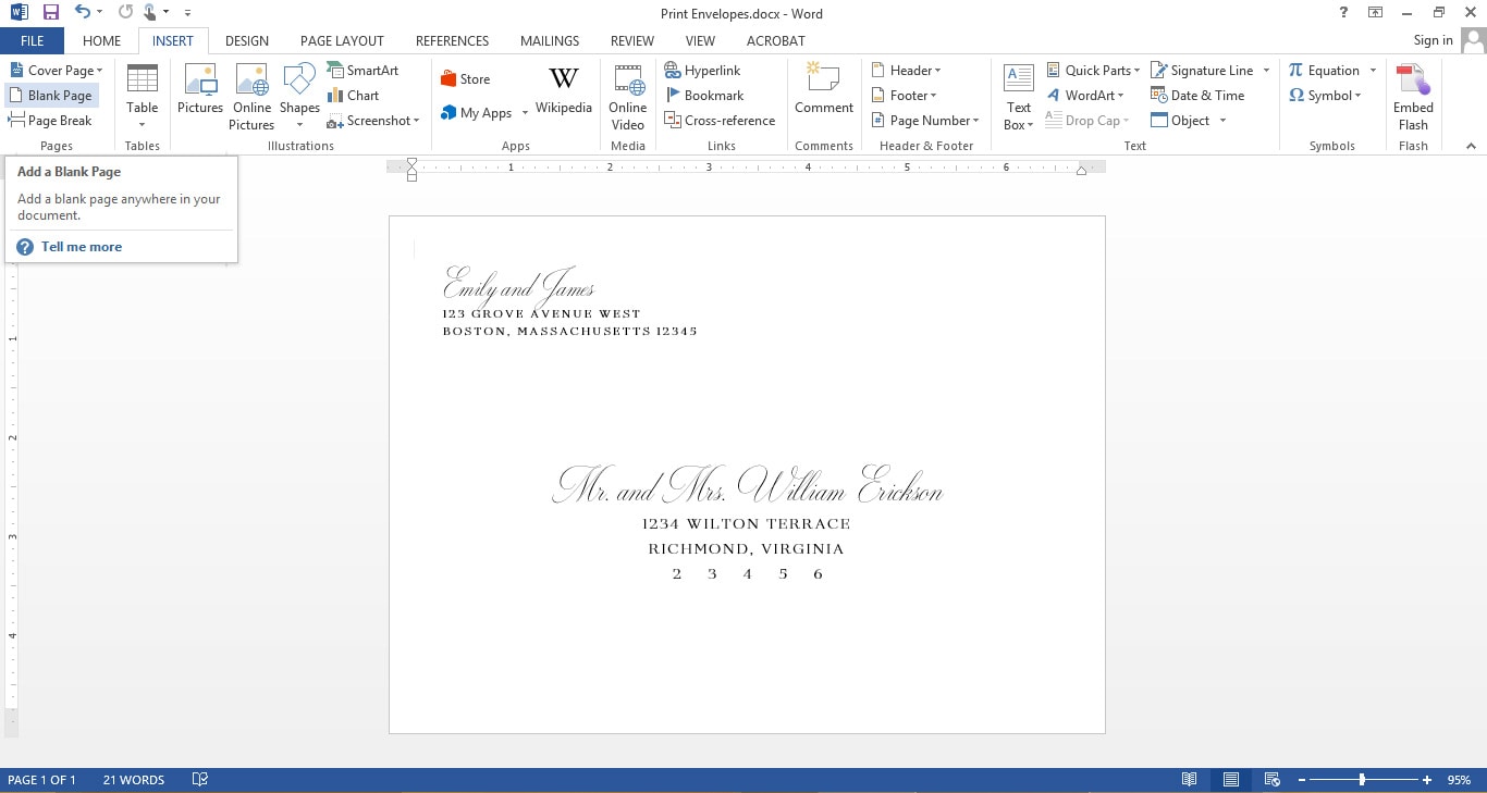 create and print an envelope in word
